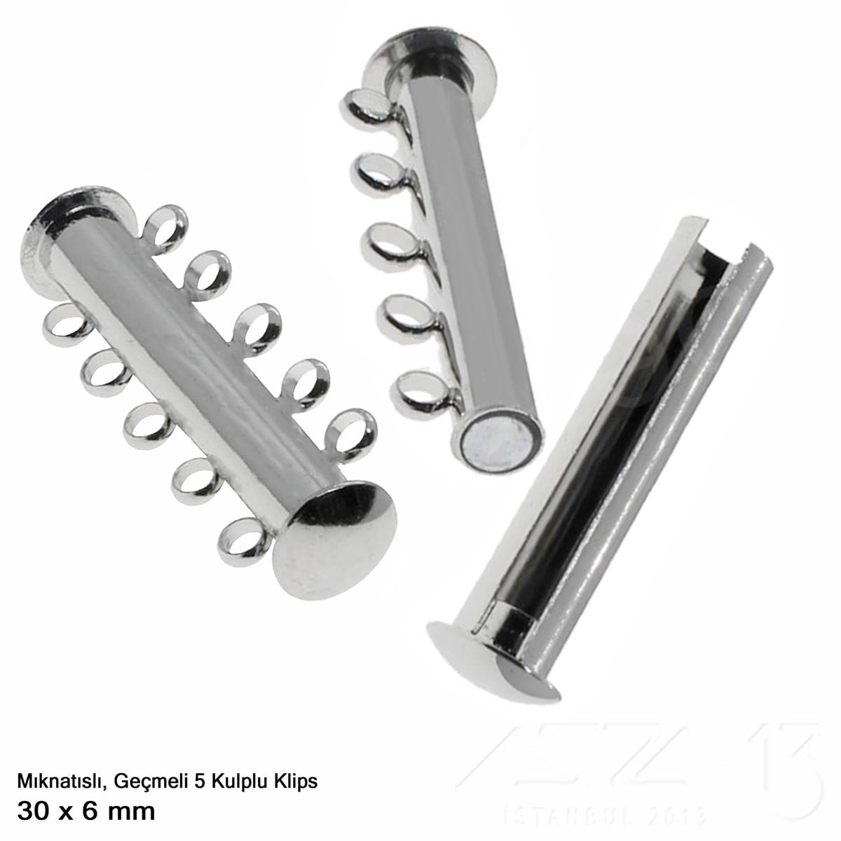 Klips - Mıknatıslı ve Kızaklı - Beş Kulplu, Rodyum Kaplamalı - 30 mm / 1 Adet