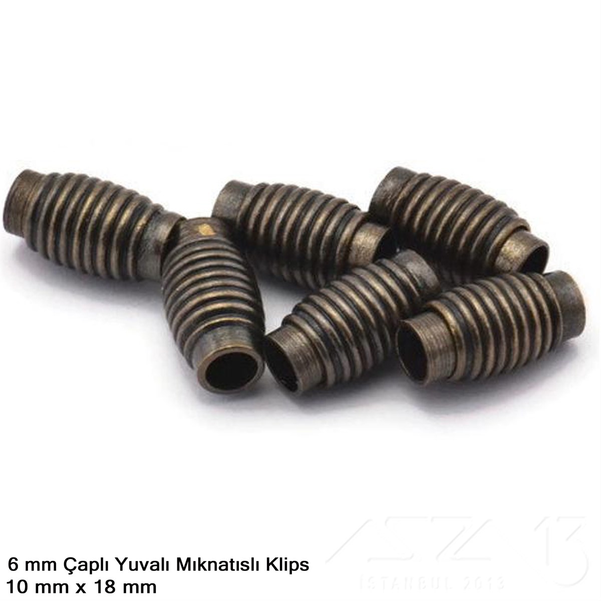 Klips - Mıknatıslı, Yivli Silindirik - Yuvalı ve Antik Pirinç Kaplamalı - 6 mm / 1 Adet