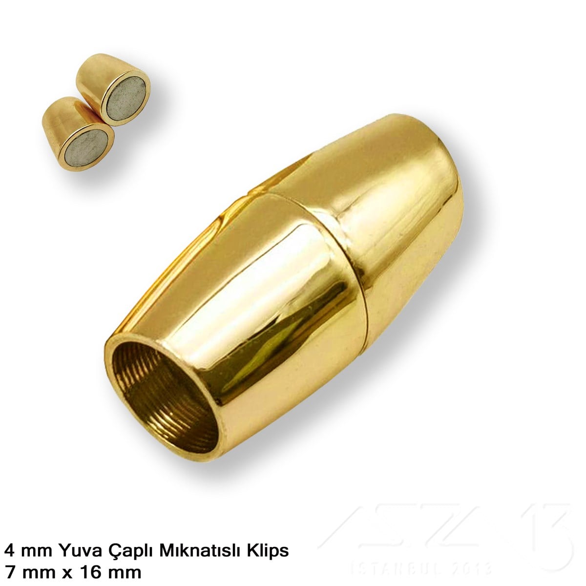 Klips - Mıknatıslı, Konik Silindir - Yuvalı ve Altın Kaplamalı - 4 mm / 1 Adet