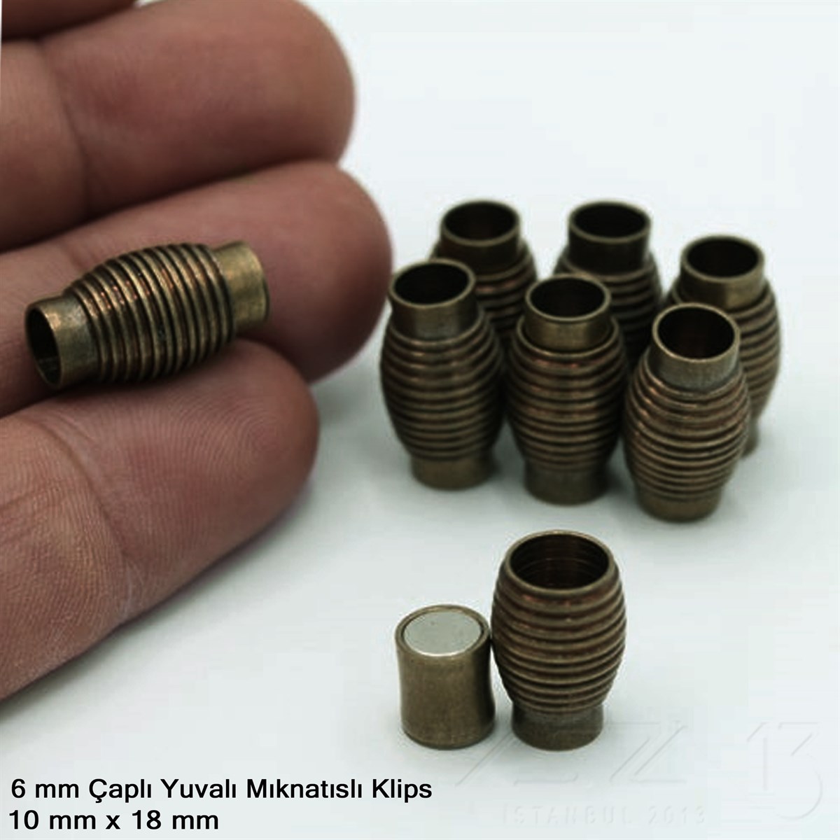 Klips - Mıknatıslı, Yivli Silindirik - Yuvalı ve Antik Pirinç Kaplamalı - 6 mm / 1 Adet