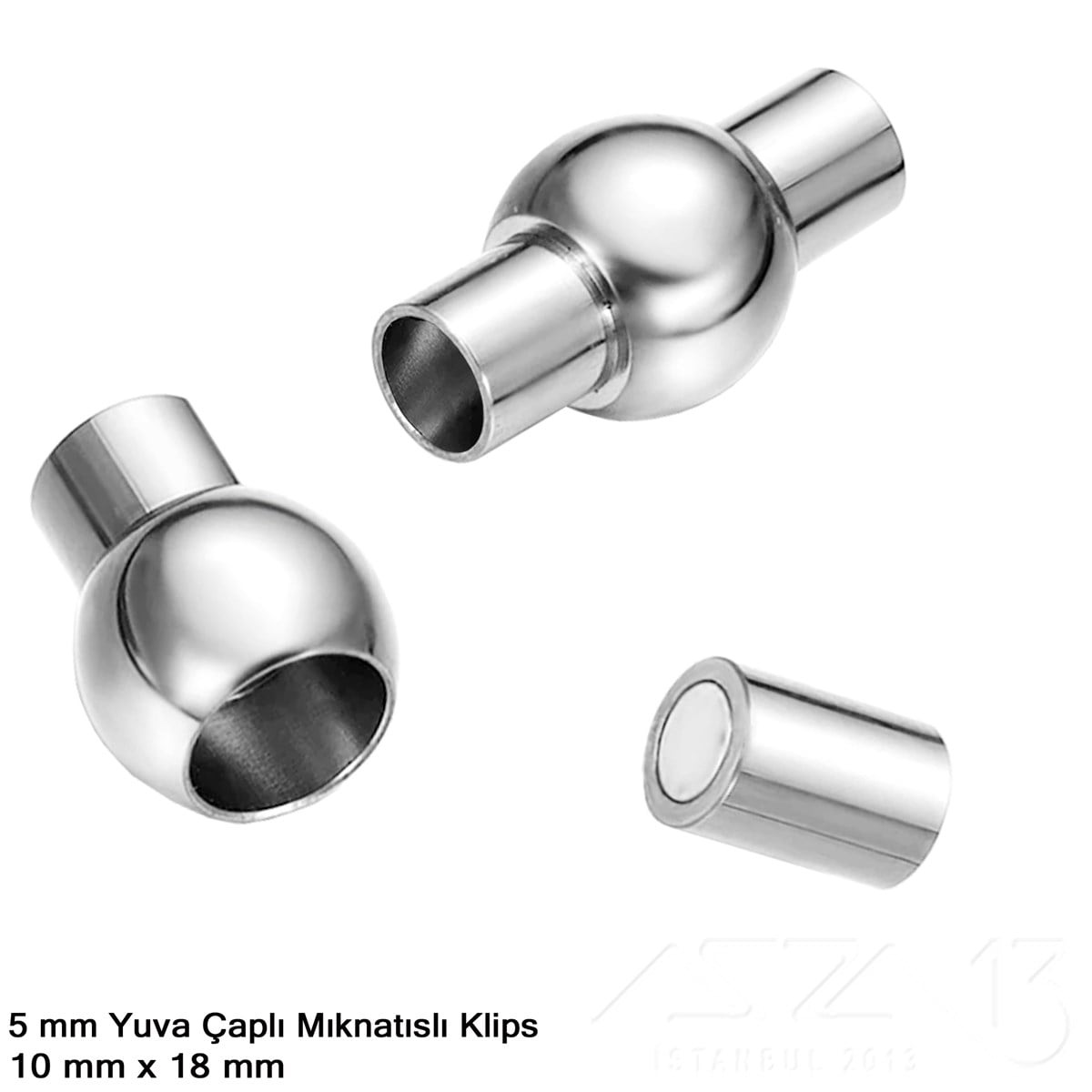 Klips - Mıknatıslı, Bombeli Silindirik - Yuvalı ve Rodyum Kaplamalı - 5 mm / 1 Adet