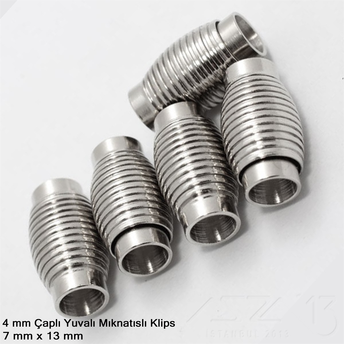 Klips - Mıknatıslı, Yivli Silindirik - Yuvalı ve Rodyum Kaplamalı - 4 mm / 1 Adet
