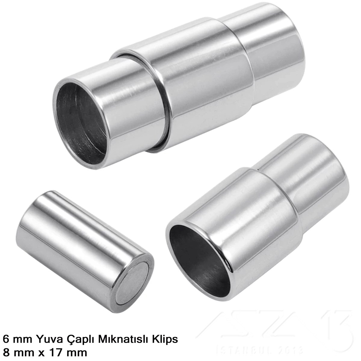 Klips - Mıknatıslı, Silindirik - Yuvalı ve Rodyum Kaplamalı - 6 mm / 1 Adet