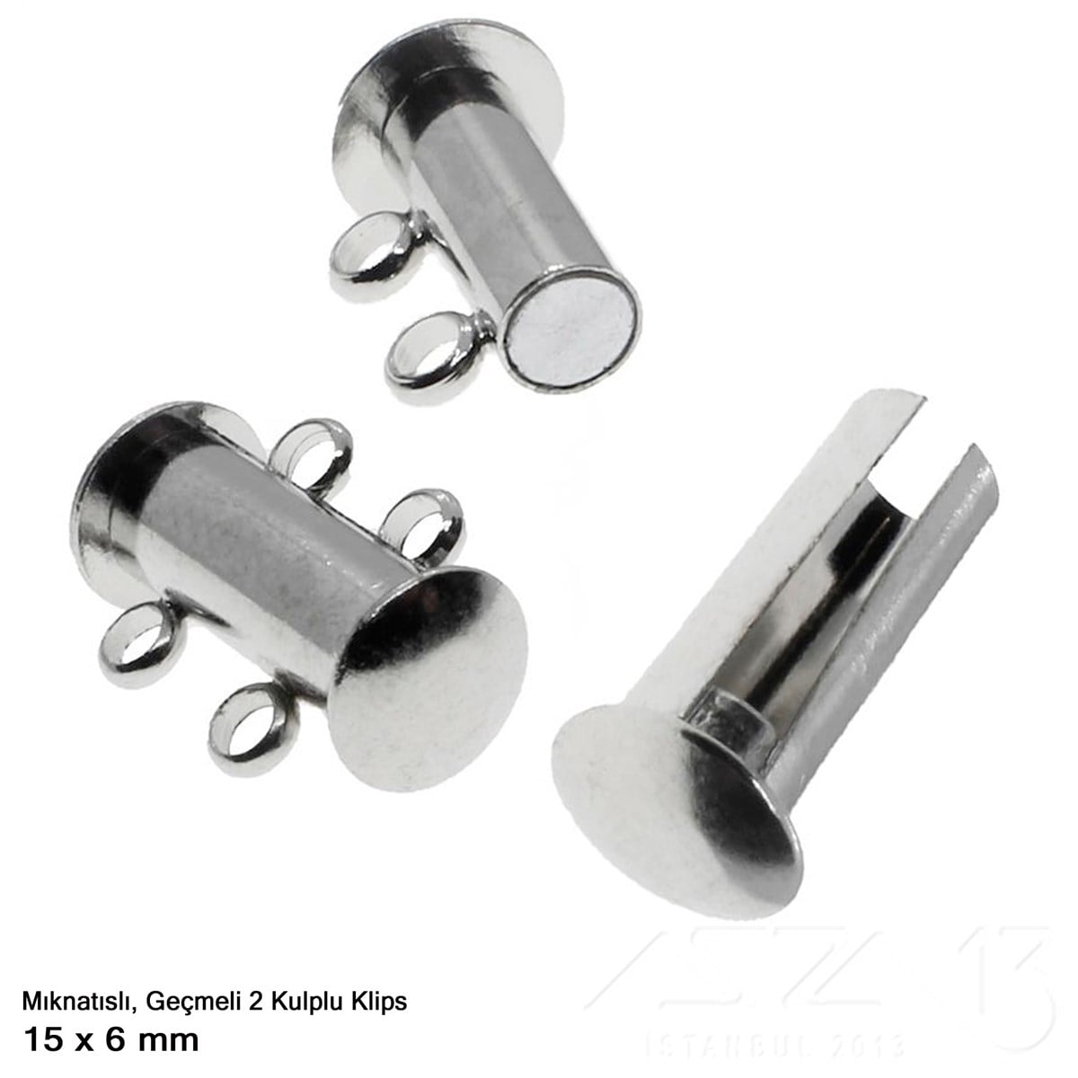 Klips - Mıknatıslı ve Kızaklı - İki Kulplu, Rodyum Kaplamalı - 15 mm / 1 Adet