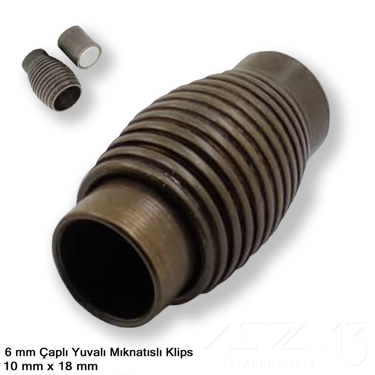 Klips - Mıknatıslı, Yivli Silindirik - Yuvalı ve Antik Pirinç Kaplamalı - 6 mm / 1 Adet