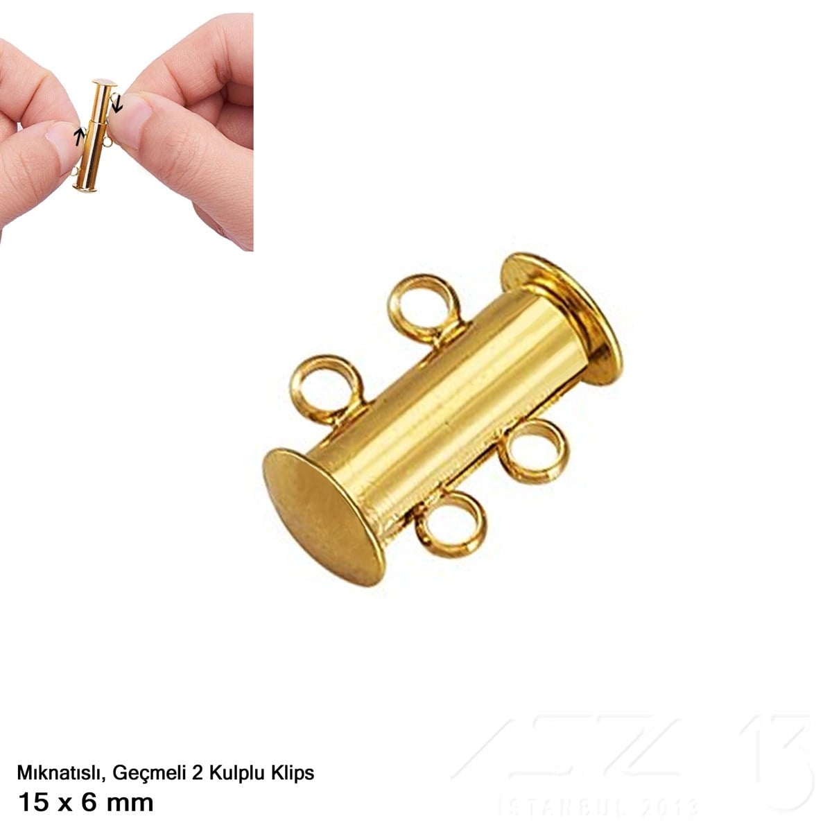 Klips - Mıknatıslı ve Kızaklı - İki Kulplu, Altın Kaplamalı - 15 mm / 1 Adet