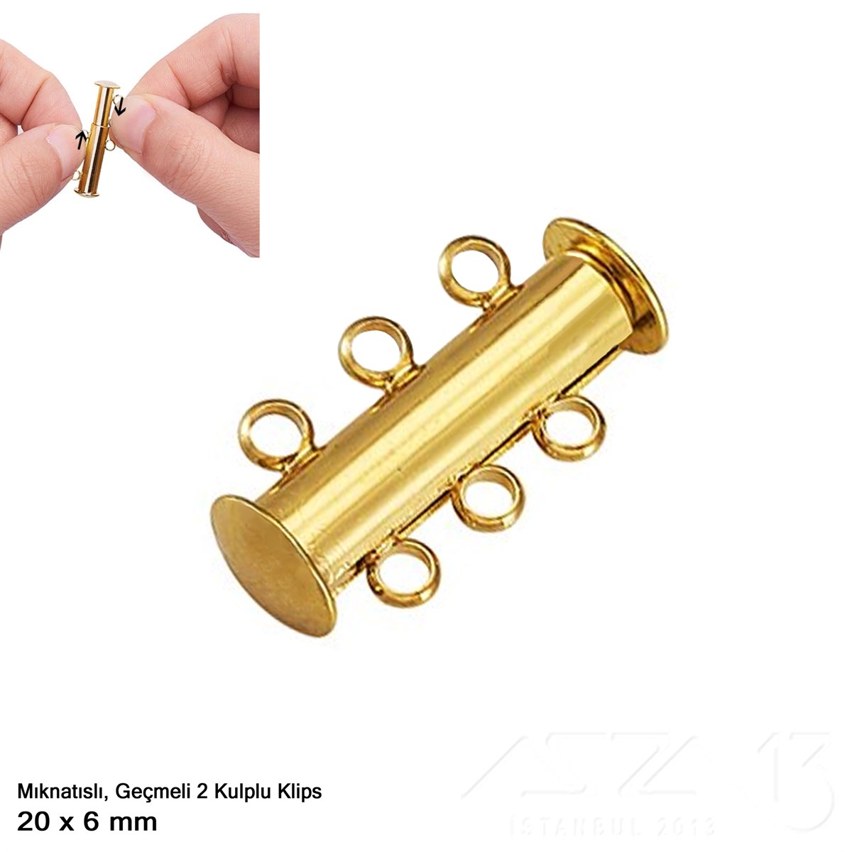 Klips - Mıknatıslı ve Kızaklı - Üç Kulplu, Altın Kaplamalı - 20 mm / 1 Adet