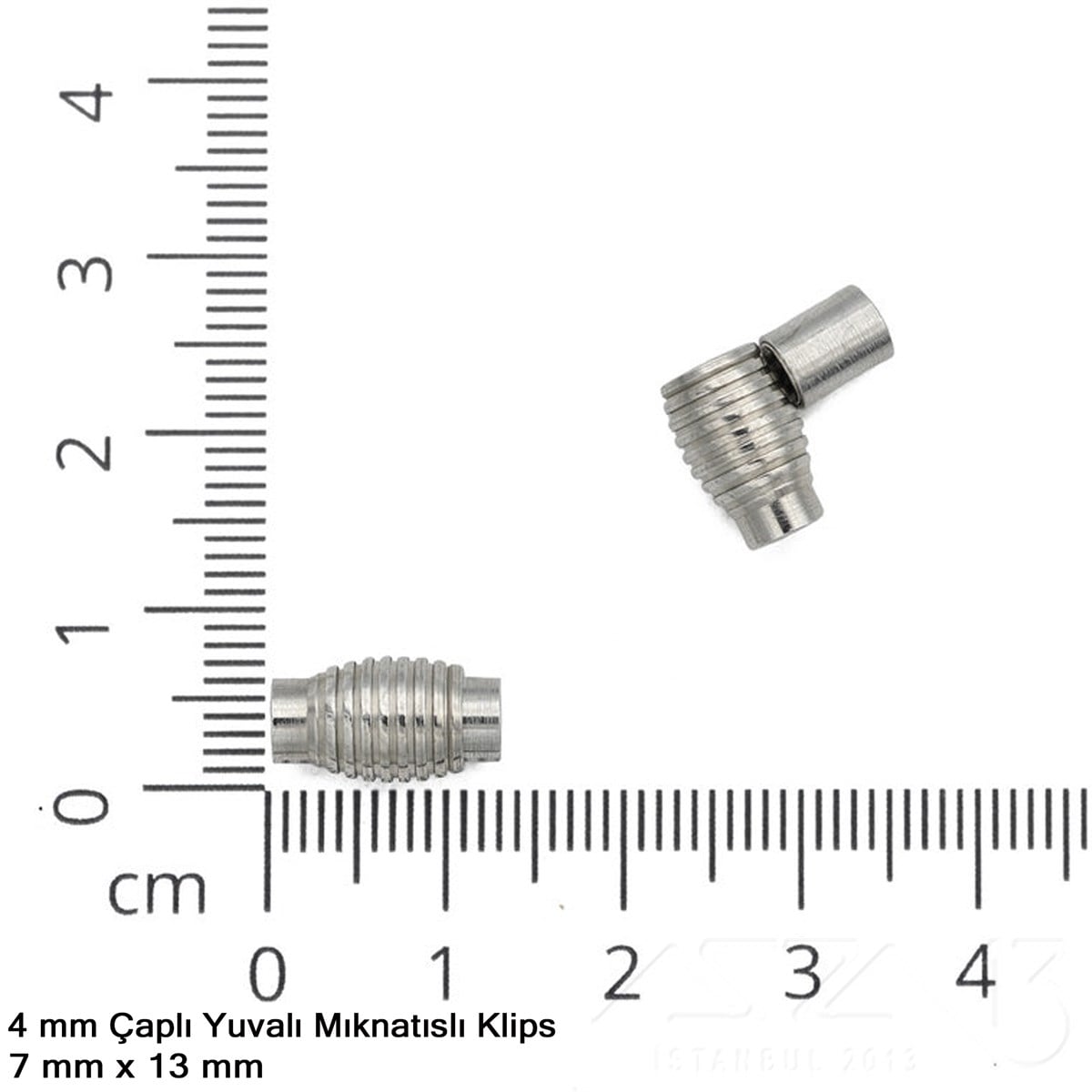 Klips - Mıknatıslı, Yivli Silindirik - Yuvalı ve Rodyum Kaplamalı - 4 mm / 1 Adet