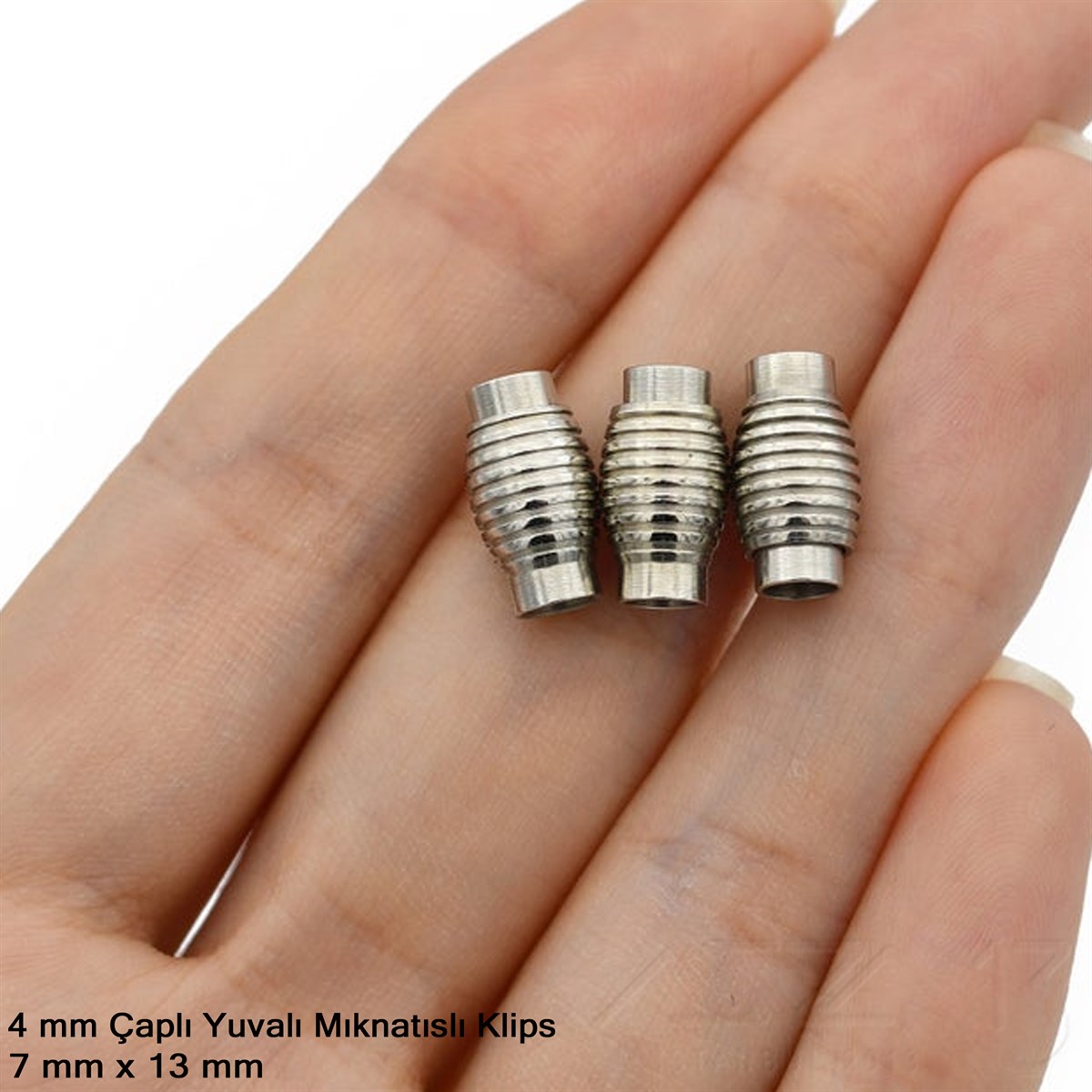 Klips - Mıknatıslı, Yivli Silindirik - Yuvalı ve Rodyum Kaplamalı - 4 mm / 1 Adet