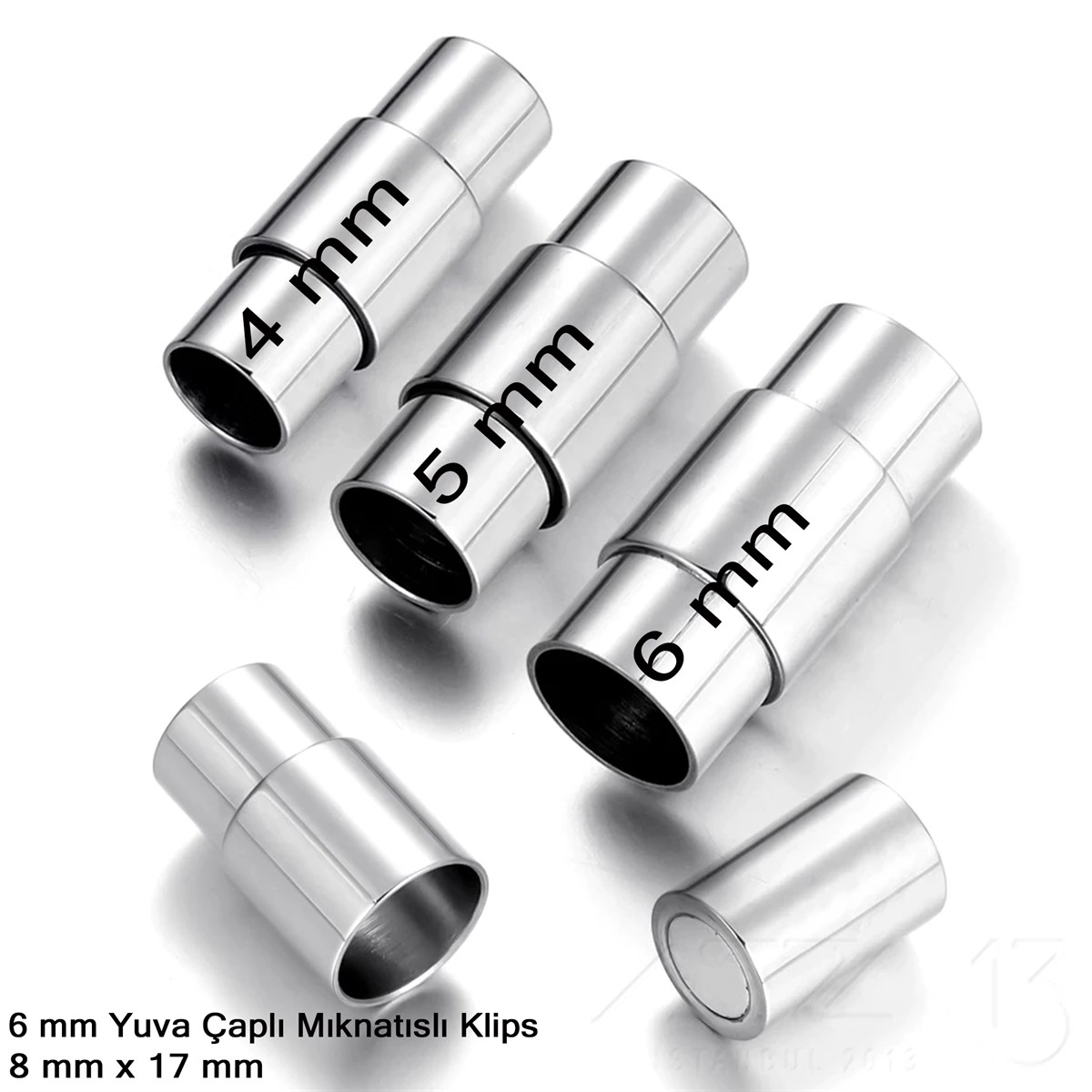 Klips - Mıknatıslı, Silindirik - Yuvalı ve Rodyum Kaplamalı - 6 mm / 1 Adet