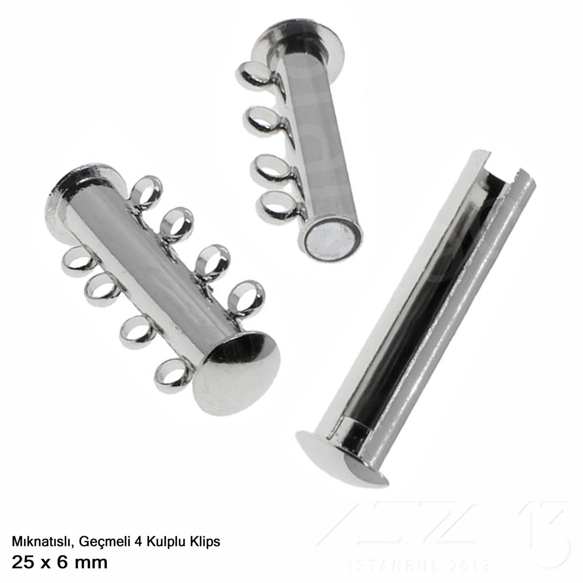 Klips - Mıknatıslı ve Kızaklı - Dört Kulplu, Rodyum Kaplamalı - 25 mm / 1 Adet