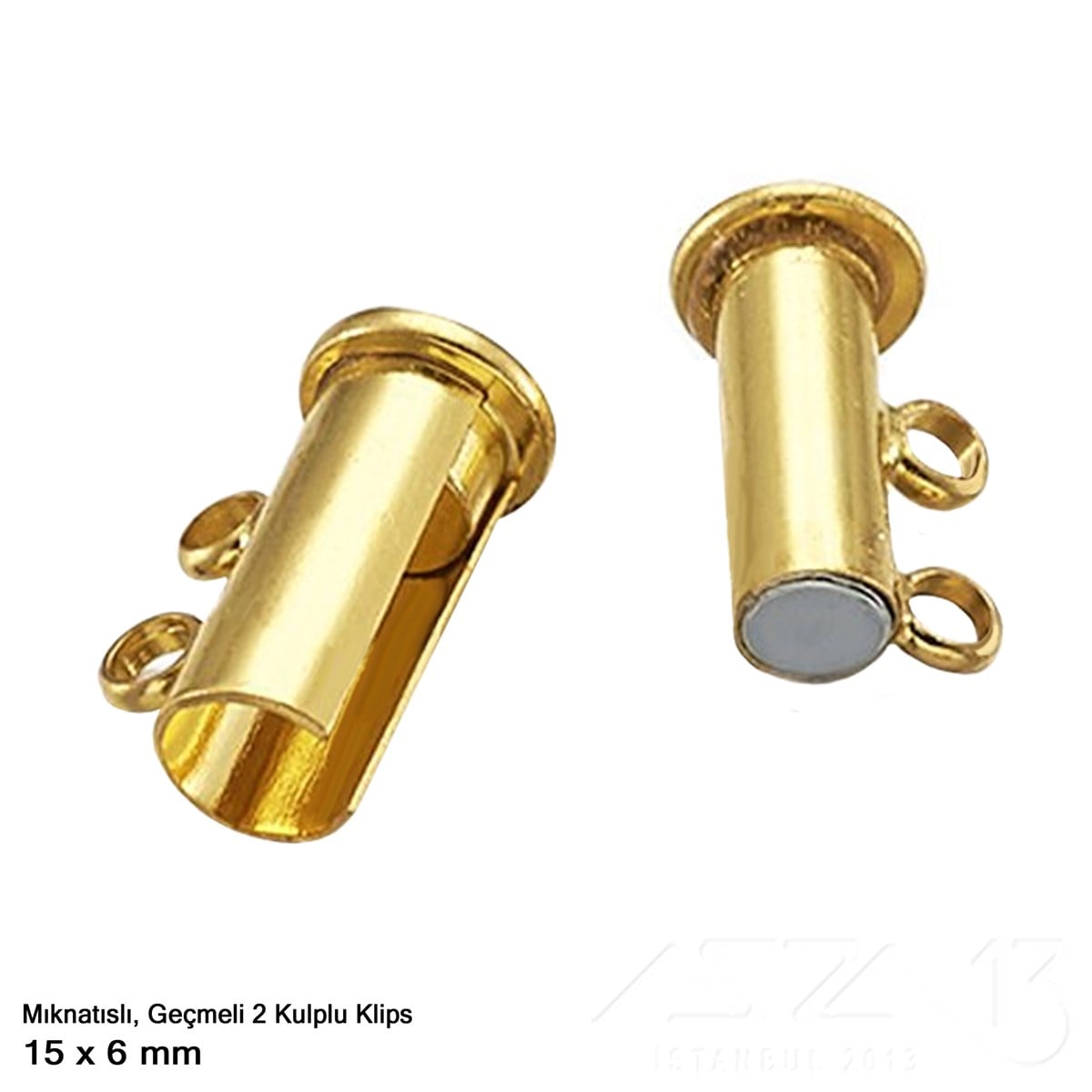 Klips - Mıknatıslı ve Kızaklı - İki Kulplu, Altın Kaplamalı - 15 mm / 1 Adet