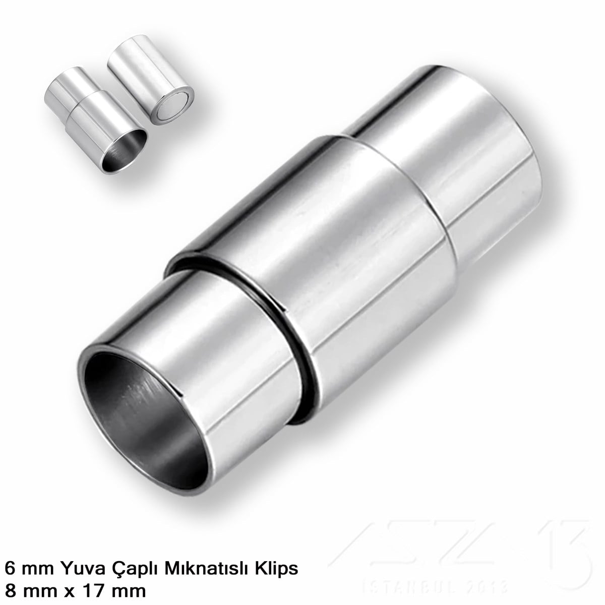 Klips - Mıknatıslı, Silindirik - Yuvalı ve Rodyum Kaplamalı - 6 mm / 1 Adet