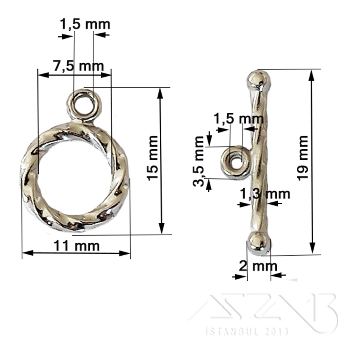Halka Geçmeli Kilit / Rodyum Renk Kaplama / 7,5 mm / 5 Set