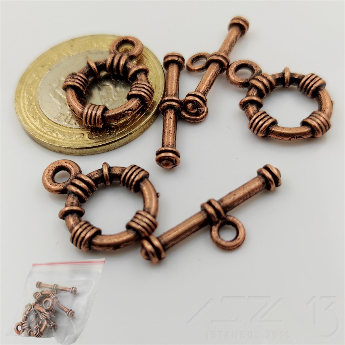 Halka Geçmeli Kilit / Antik Bakır Kaplama / 9,5 mm / 3 Set