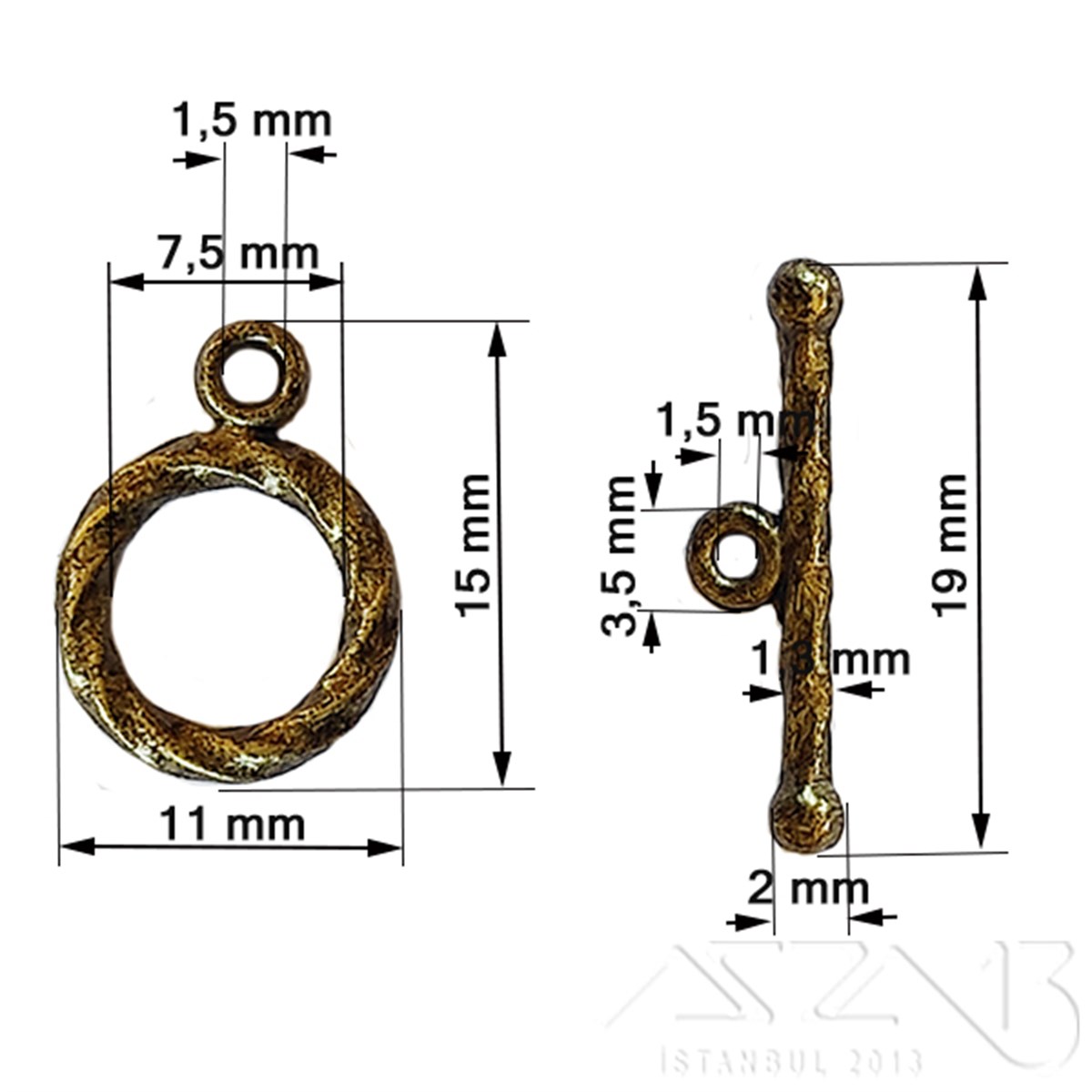 Halka Geçmeli Kilit / Antik Pirinç Kaplama / 7,5 mm / 5 Set