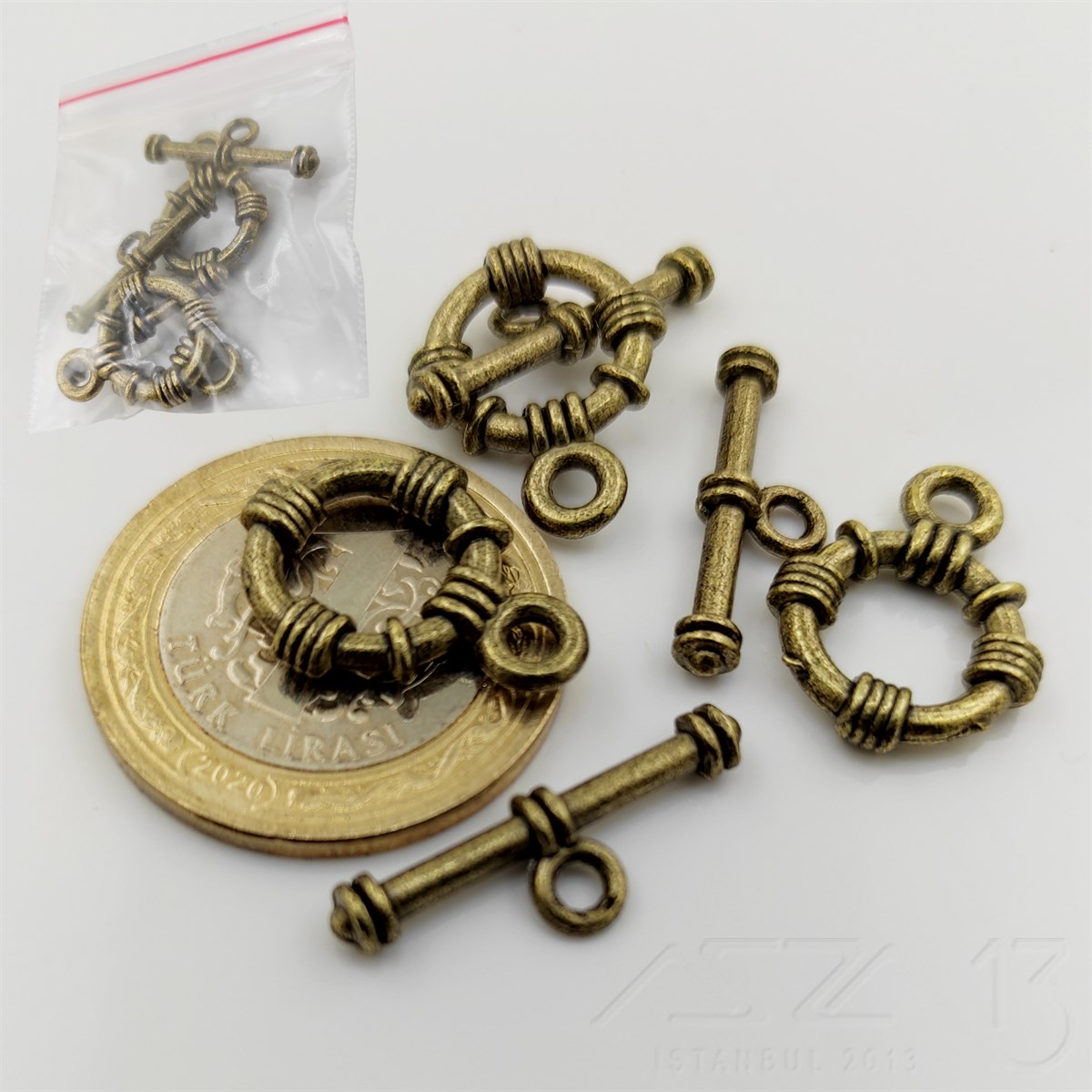 Halka Geçmeli Kilit / Antik Pirinç Kaplama / 9,5 mm / 3 Set