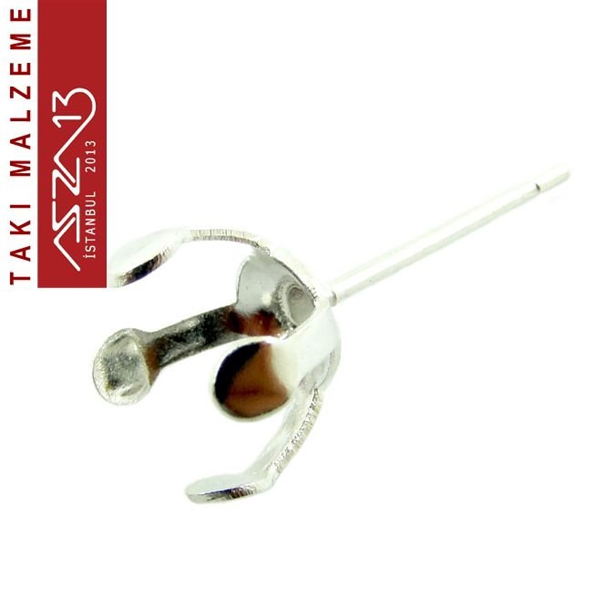 Gümüş Kaplamalı, 8 mm Tırnaklı Yuva Küpe Kancası / Paket İçeriği 5 Çift