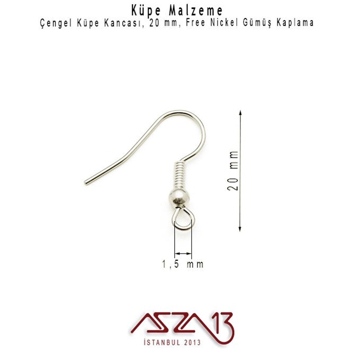 Gümüş Kaplamalı, Çengel Şekilli Küpe Kancası / Paket İçeriği 10 Çift