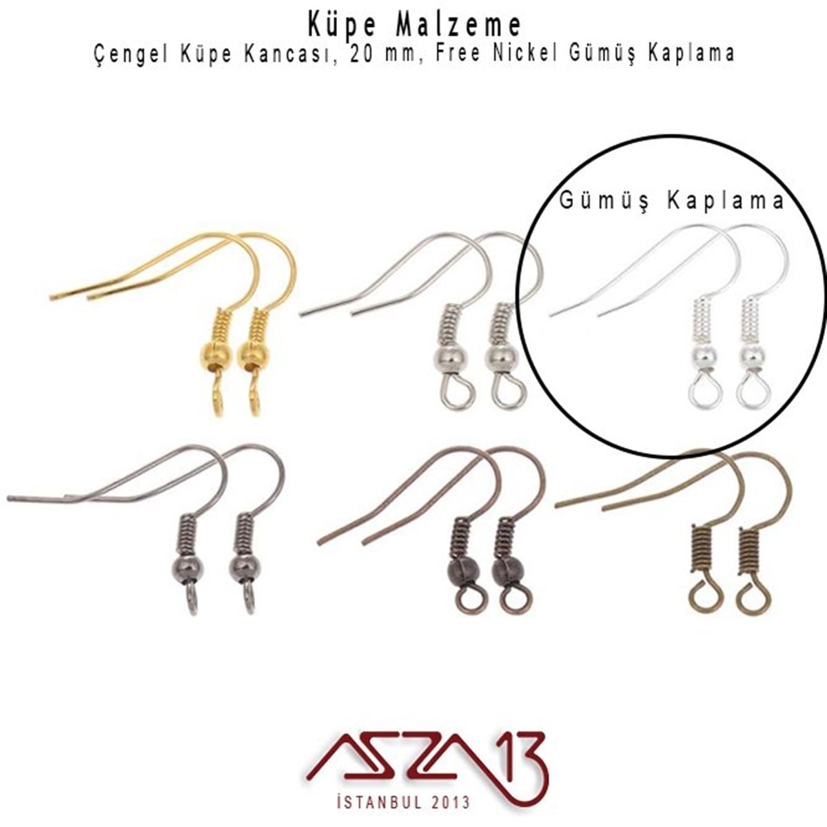 Gümüş Kaplamalı, Çengel Şekilli Küpe Kancası / Paket İçeriği 10 Çift