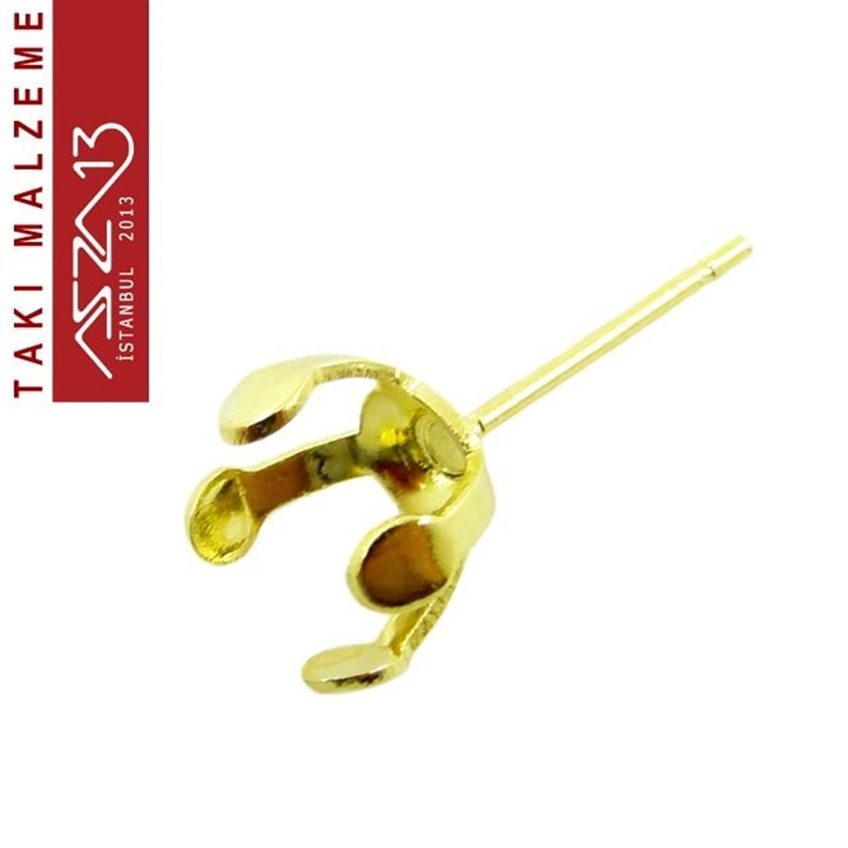 Altın Kaplamalı, 8 mm Tırnaklı Yuva Küpe Kancası / Paket İçeriği 5 Çift