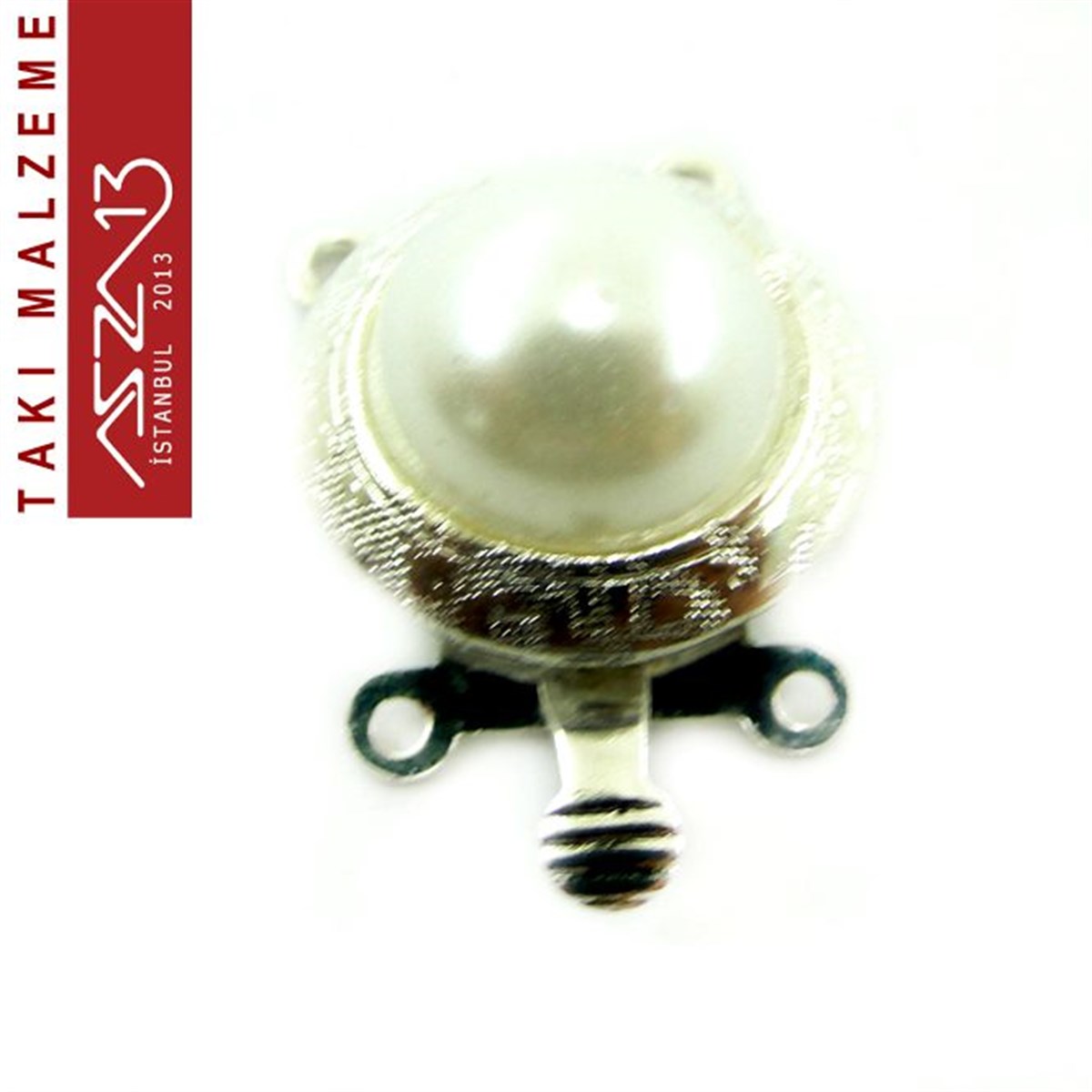 Gümüş Kaplamalı, 1.4x2.0 cm Desenli,  İnci Taşlı, Yuvarlak Şekilli Çift Kulplu, Pim Mekanizmalı Kilit / Paket İçeriği 1 Adet