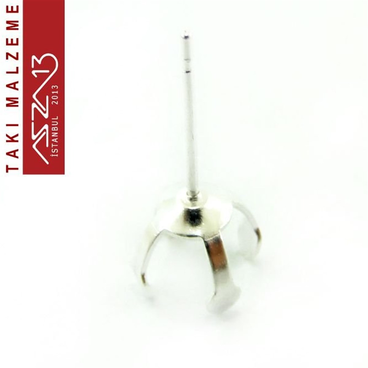 Gümüş Kaplamalı, 8 mm Tırnaklı Yuva Küpe Kancası / Paket İçeriği 5 Çift