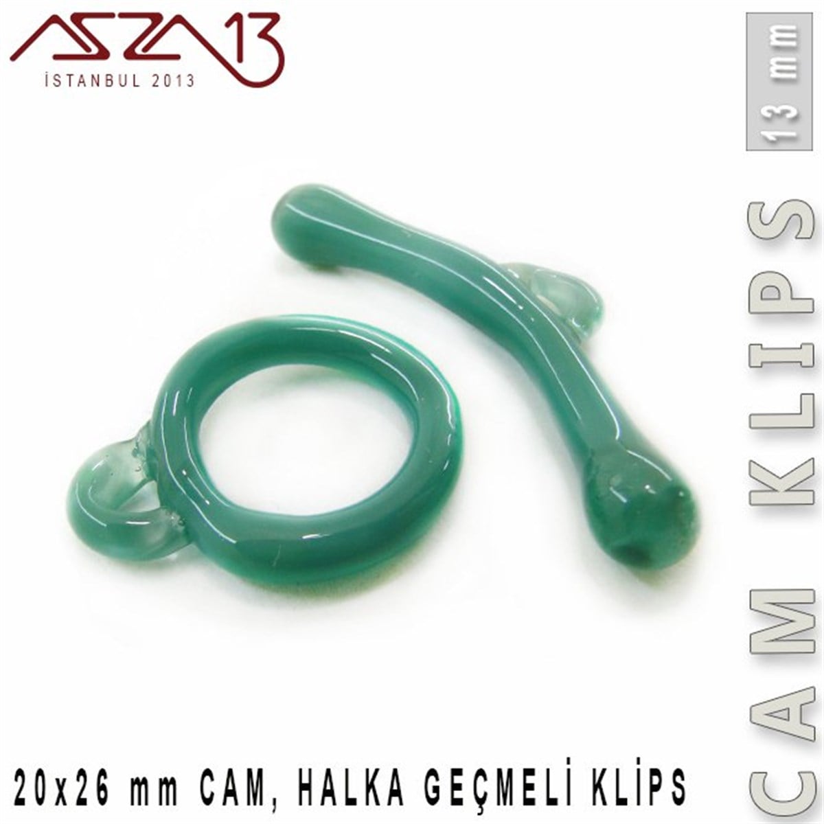 Turkuaz, 13 mm, Cam Geçmeli Klips / Paket İçeriği 1 Adet