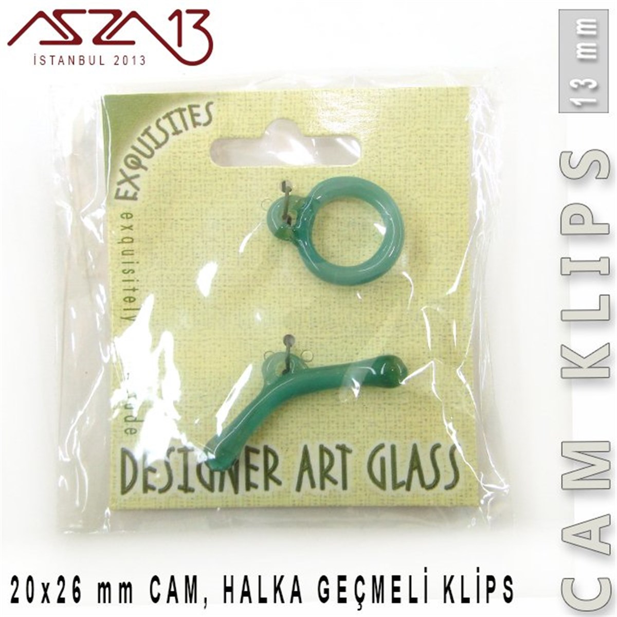 Turkuaz, 13 mm, Cam Geçmeli Klips / Paket İçeriği 1 Adet