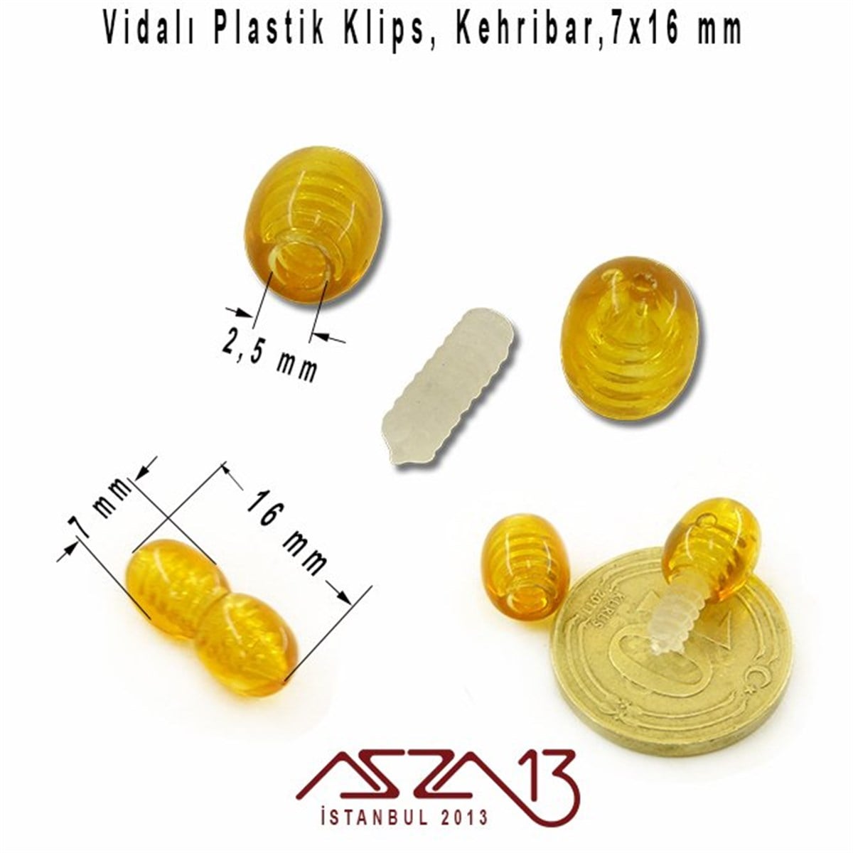 16x7 mm, Amber Plastik Vidalı Klips / Paket İçeriği 1 Adet