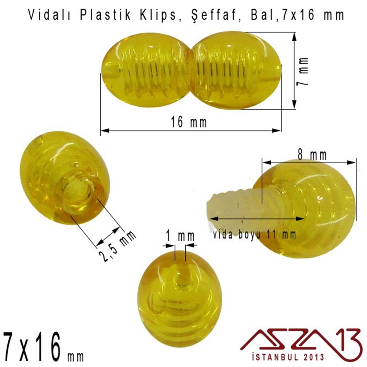 Plastik Vidalı Boncuk Kilit (Klips) - Şeffaf Bal - 16x7 mm / 1 Adet