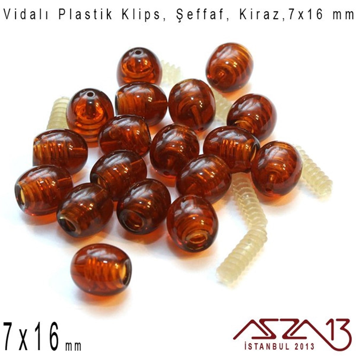Plastik Vidalı Boncuk Kilit (Klips) - Şeffaf Kiraz - 16x7 mm / 1 Adet