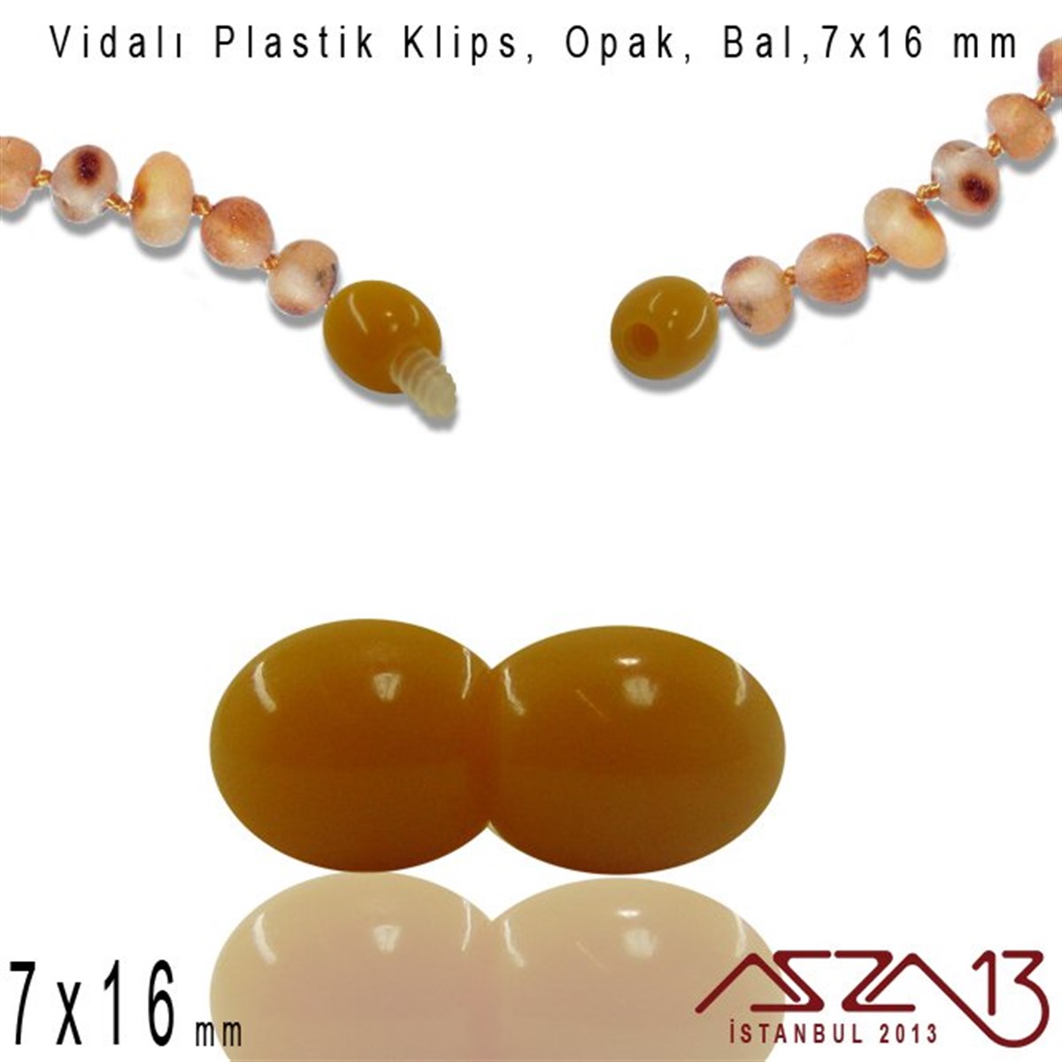 Plastik Vidalı Boncuk Kilit (Klips) - Opak Bal - 16x7 mm / 1 Adet