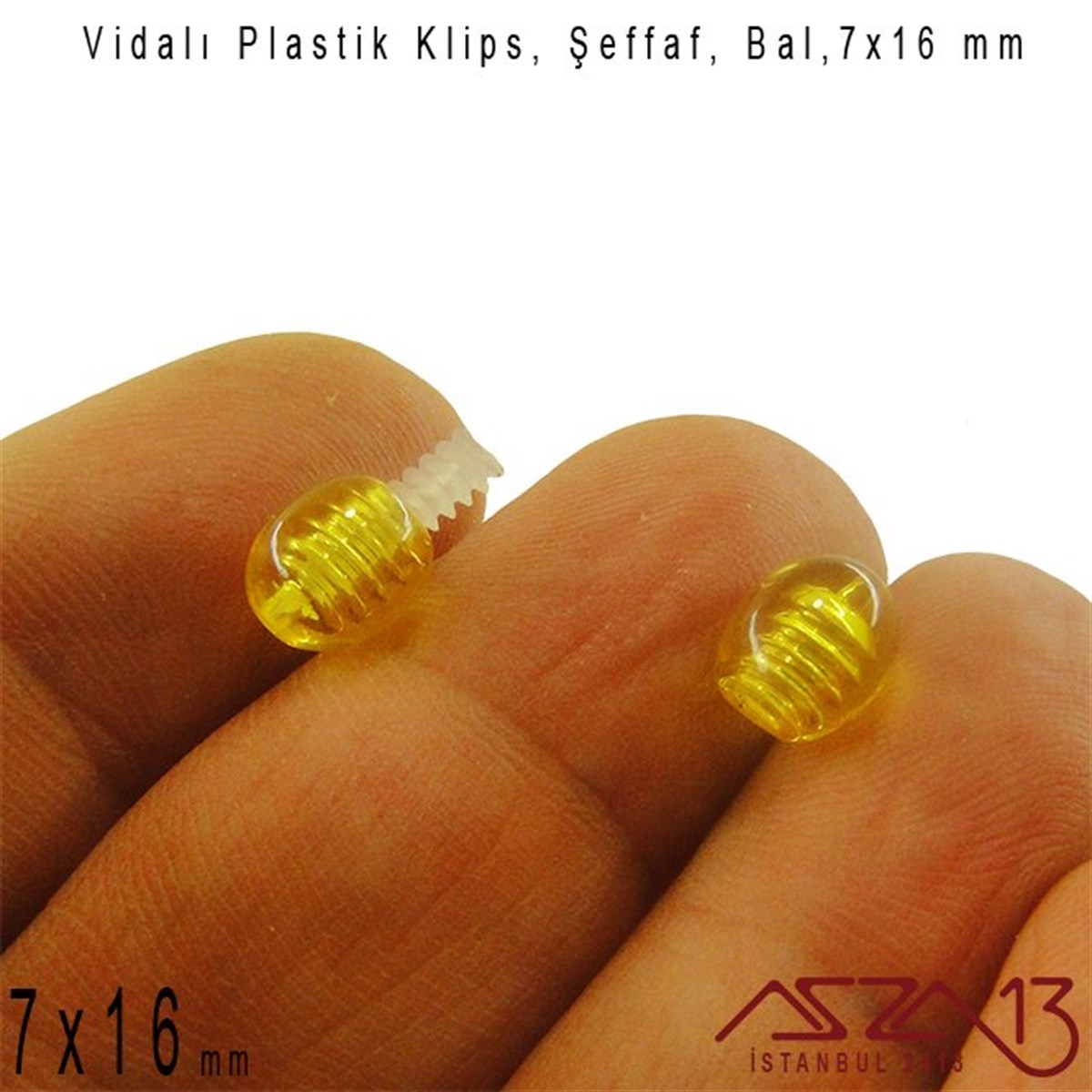 Plastik Vidalı Boncuk Kilit (Klips) - Şeffaf Bal - 16x7 mm / 1 Adet