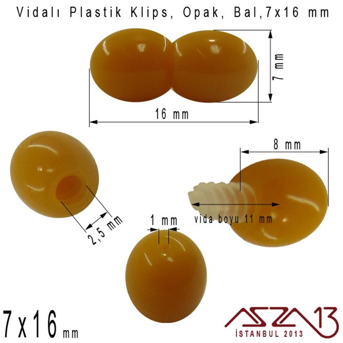 Plastik Vidalı Boncuk Kilit (Klips) - Opak Bal - 16x7 mm / 1 Adet