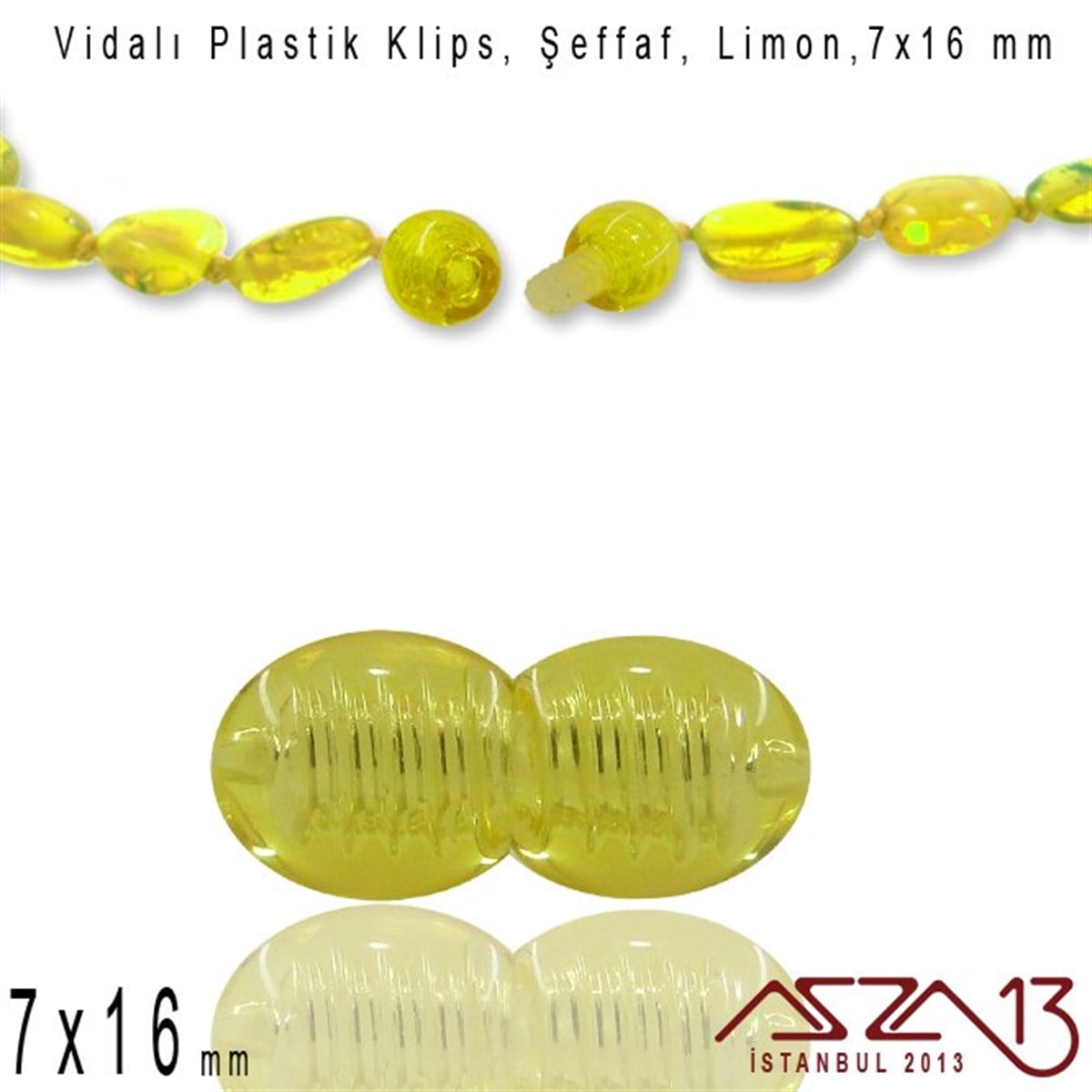 Plastik Vidalı Boncuk Kilit (Klips) - Şeffaf Limon - 16x7 mm / 1 Adet