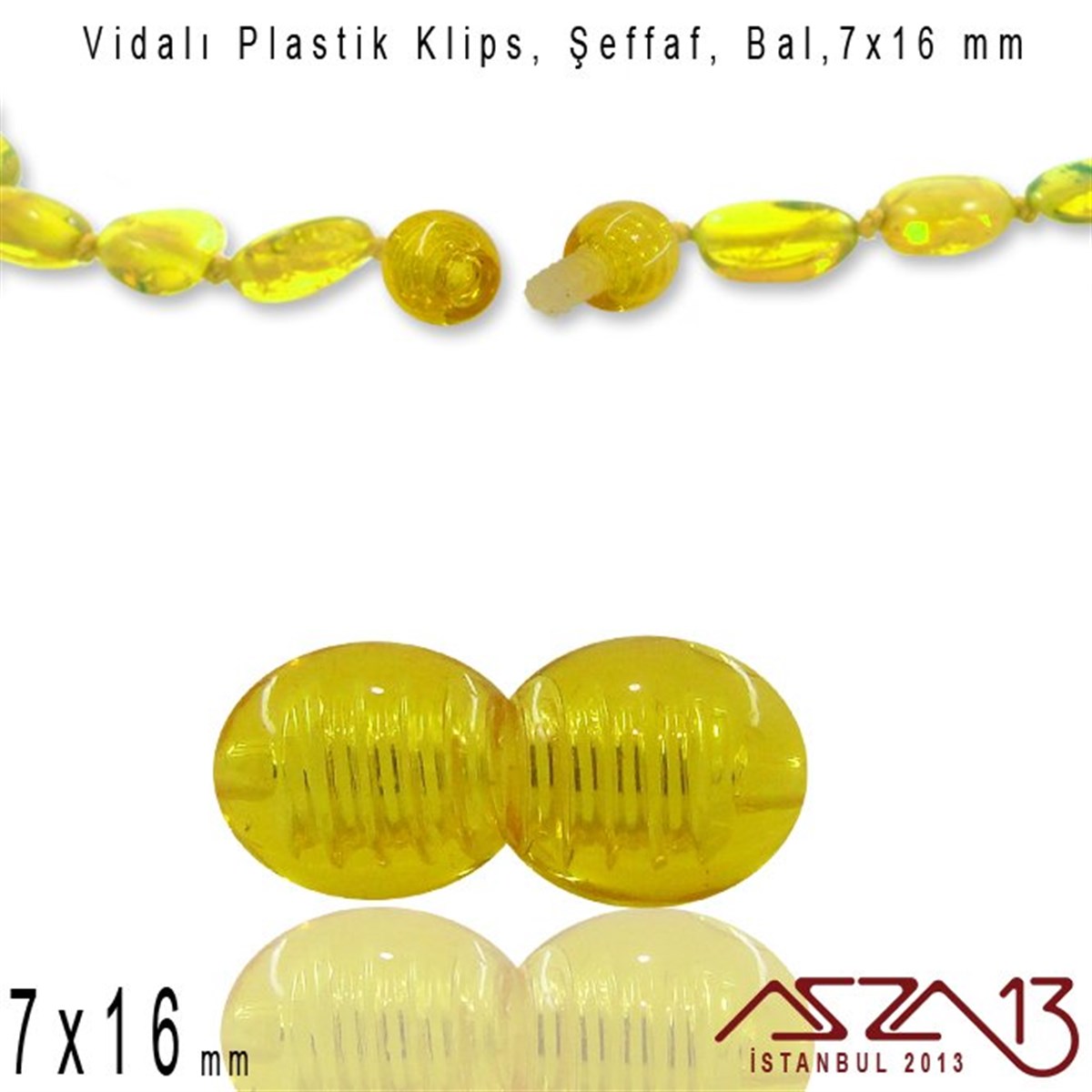 Plastik Vidalı Boncuk Kilit (Klips) - Şeffaf Bal - 16x7 mm / 1 Adet