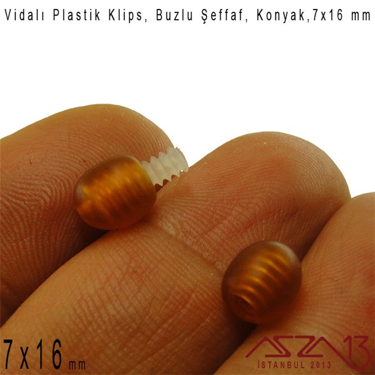 Plastik Vidalı Boncuk Kilit (Klips) - Şeffaf Buzlu Konyak - 16x7 mm / 1 Adet
