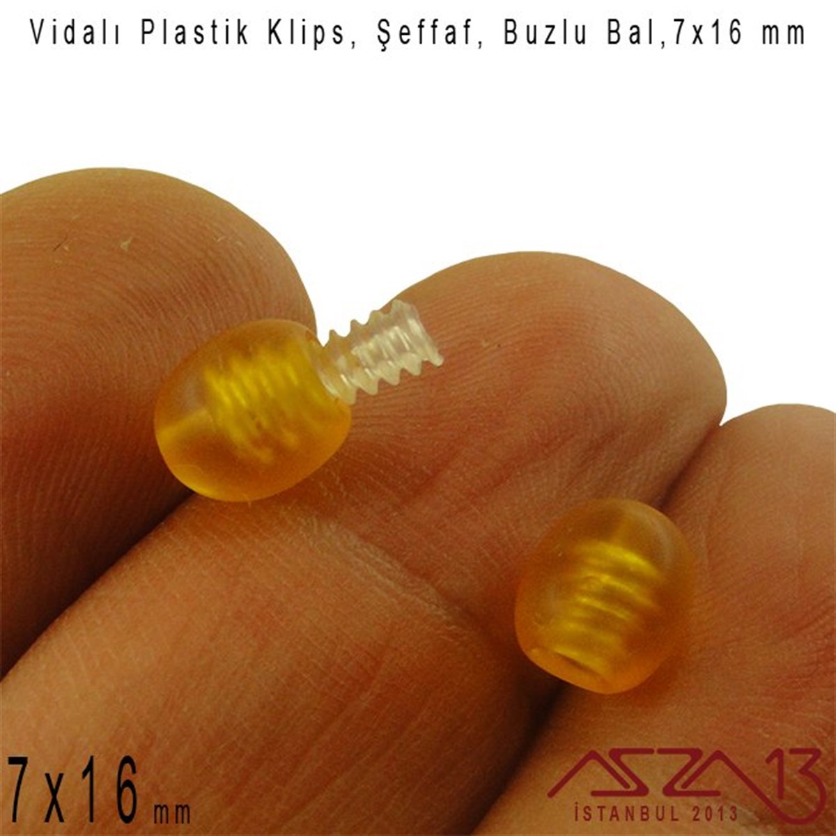 Plastik Vidalı Boncuk Kilit (Klips) - Şeffaf Buzlu Amber - 16x7 mm / 1 Adet