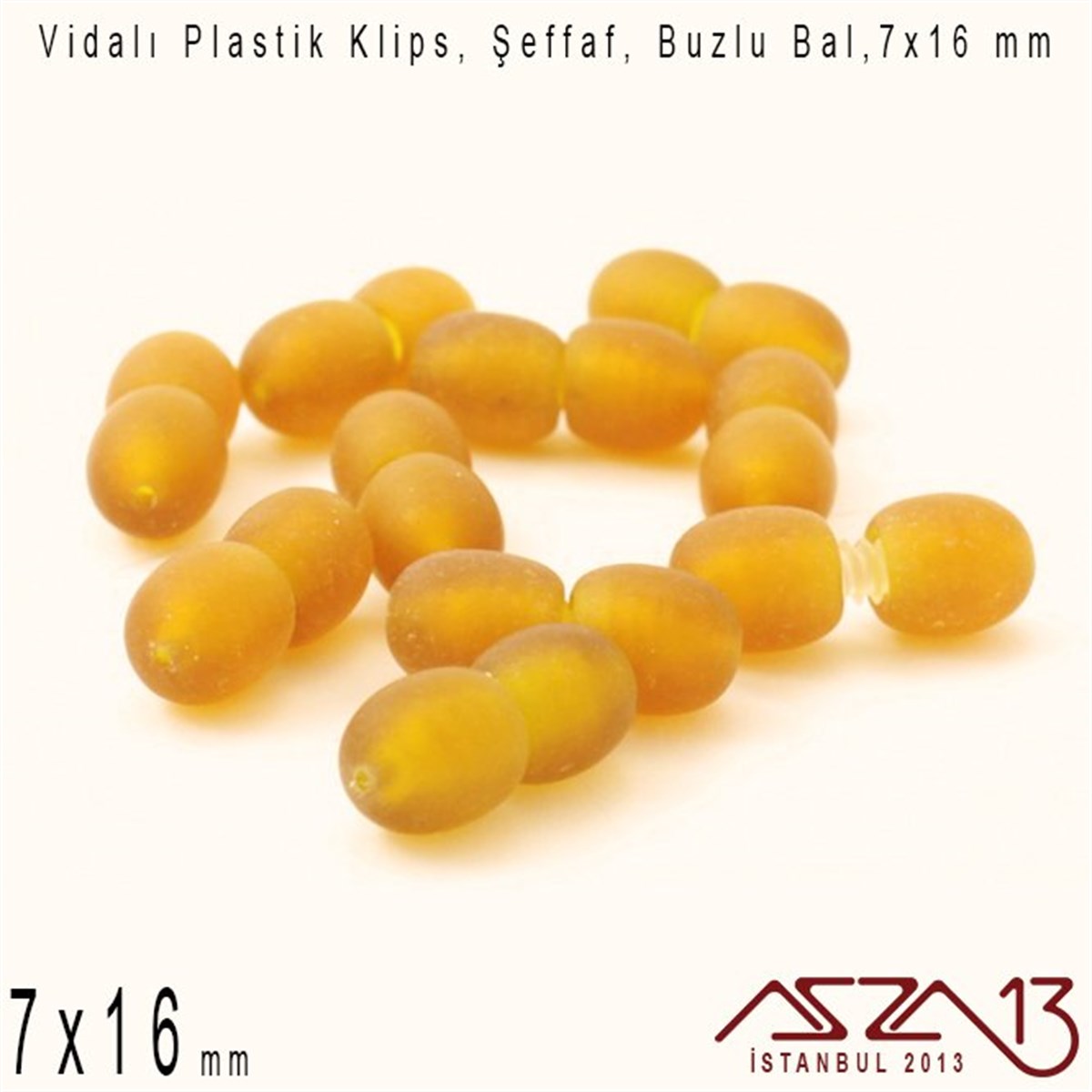 Plastik Vidalı Boncuk Kilit (Klips) - Şeffaf Buzlu Amber - 16x7 mm / 1 Adet
