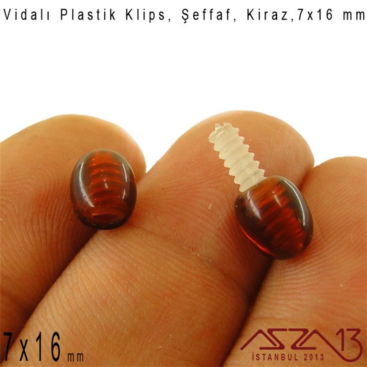 Plastik Vidalı Boncuk Kilit (Klips) - Şeffaf Kiraz - 16x7 mm / 1 Adet