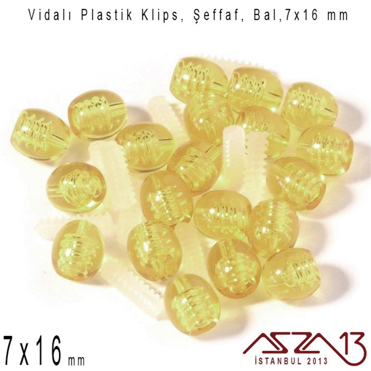Plastik Vidalı Boncuk Kilit (Klips) - Şeffaf Bal - 16x7 mm / 1 Adet