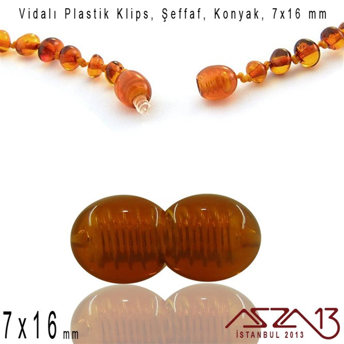 Plastik Vidalı Boncuk Kilit (Klips) - Şeffaf Konyak - 16x7 mm / 1 Adet