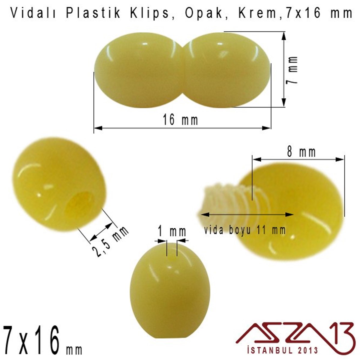 Plastik Vidalı Boncuk Kilit (Klips) - Opak Krem - 16x7 mm / 1 Adet