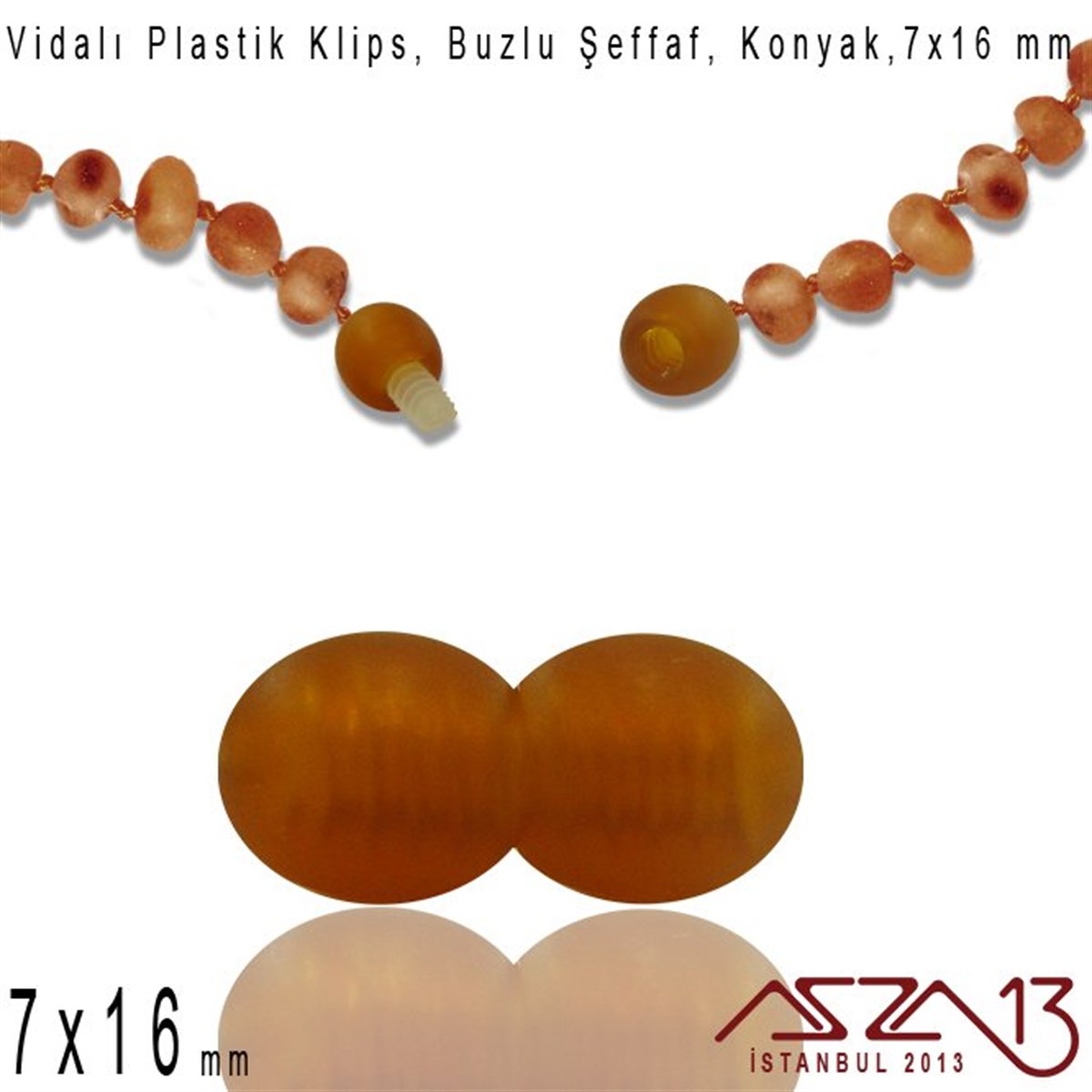 Plastik Vidalı Boncuk Kilit (Klips) - Şeffaf Buzlu Konyak - 16x7 mm / 1 Adet
