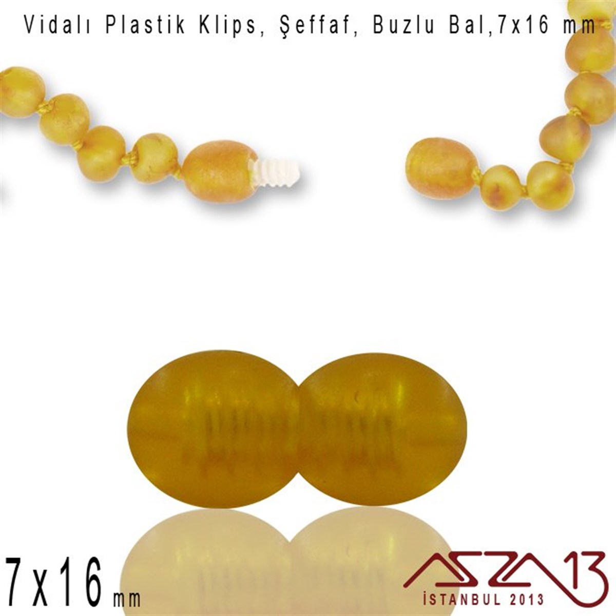 Plastik Vidalı Boncuk Kilit (Klips) - Şeffaf Buzlu Amber - 16x7 mm / 1 Adet