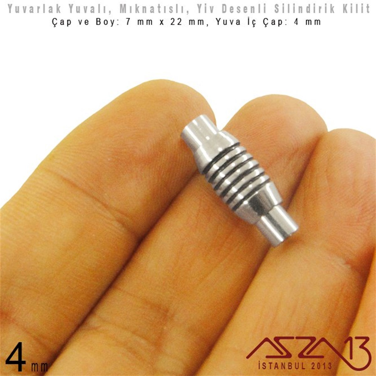 Rodyum Kaplamalı Yivli Mıknatıslı Kilit (Klips) - 4 mm Yuvalı 22x9 mm / 1 Adet