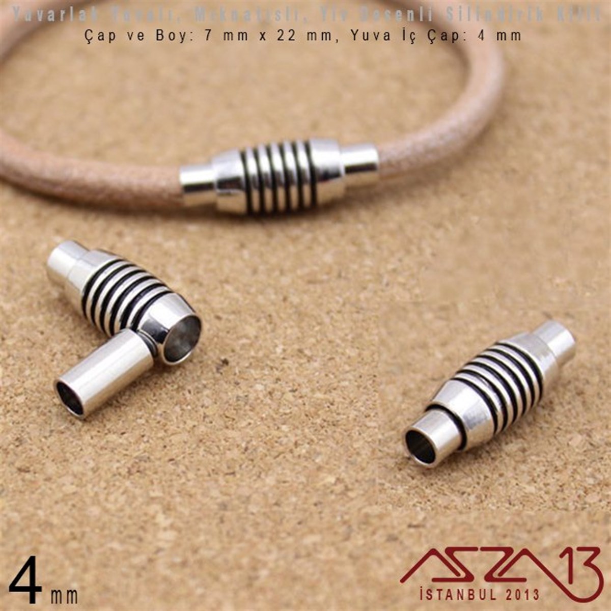 Rodyum Kaplamalı Yivli Mıknatıslı Kilit (Klips) - 4 mm Yuvalı 22x9 mm / 1 Adet