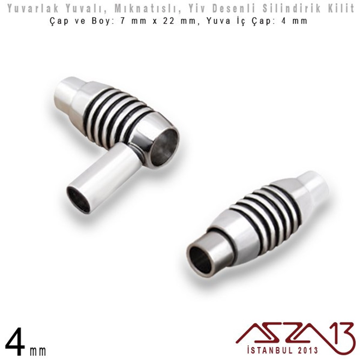 Rodyum Kaplamalı Yivli Mıknatıslı Kilit (Klips) - 4 mm Yuvalı 22x9 mm / 1 Adet