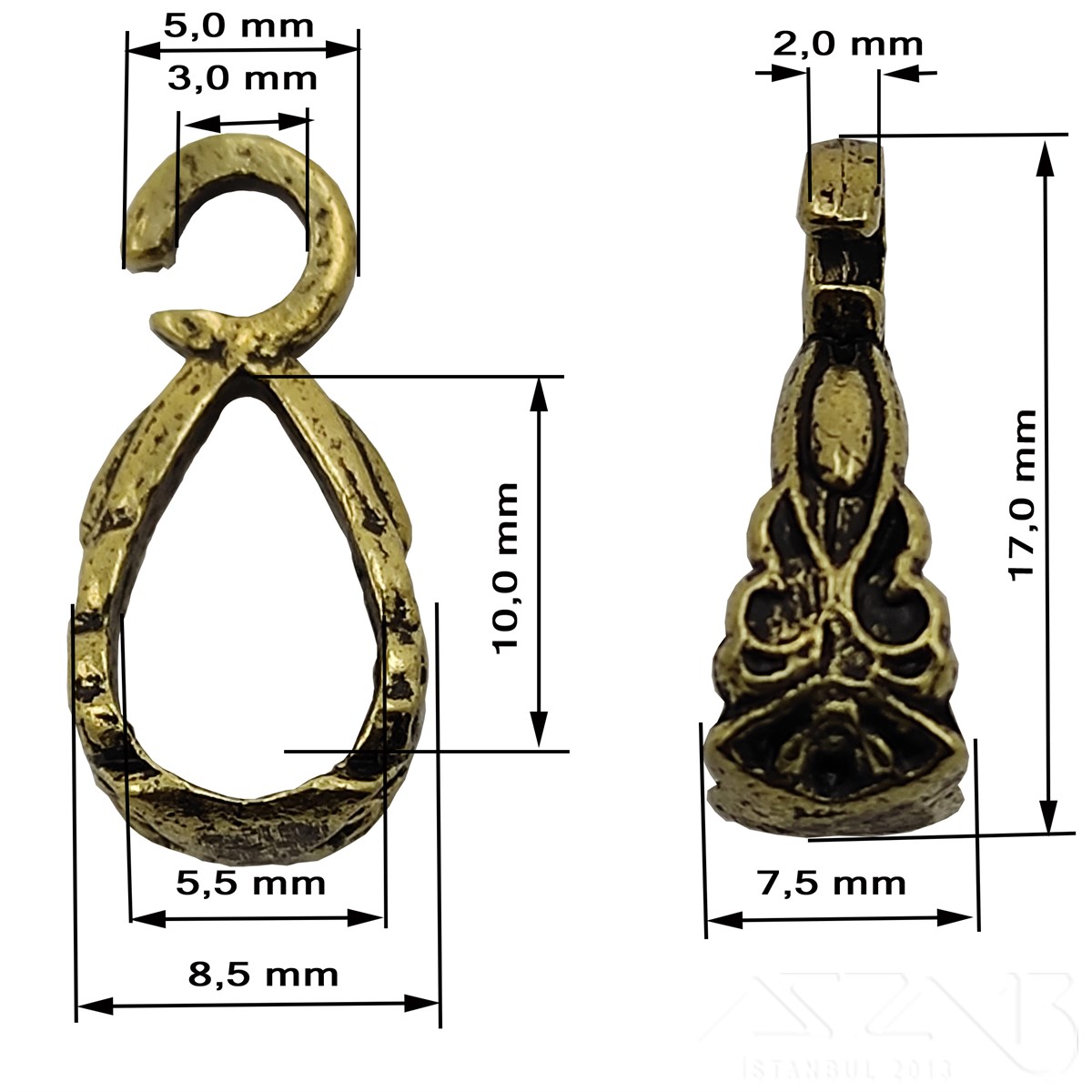 Kolye Klipsi / Antik Pirinç Kaplama / 17 mm / 1 Adet